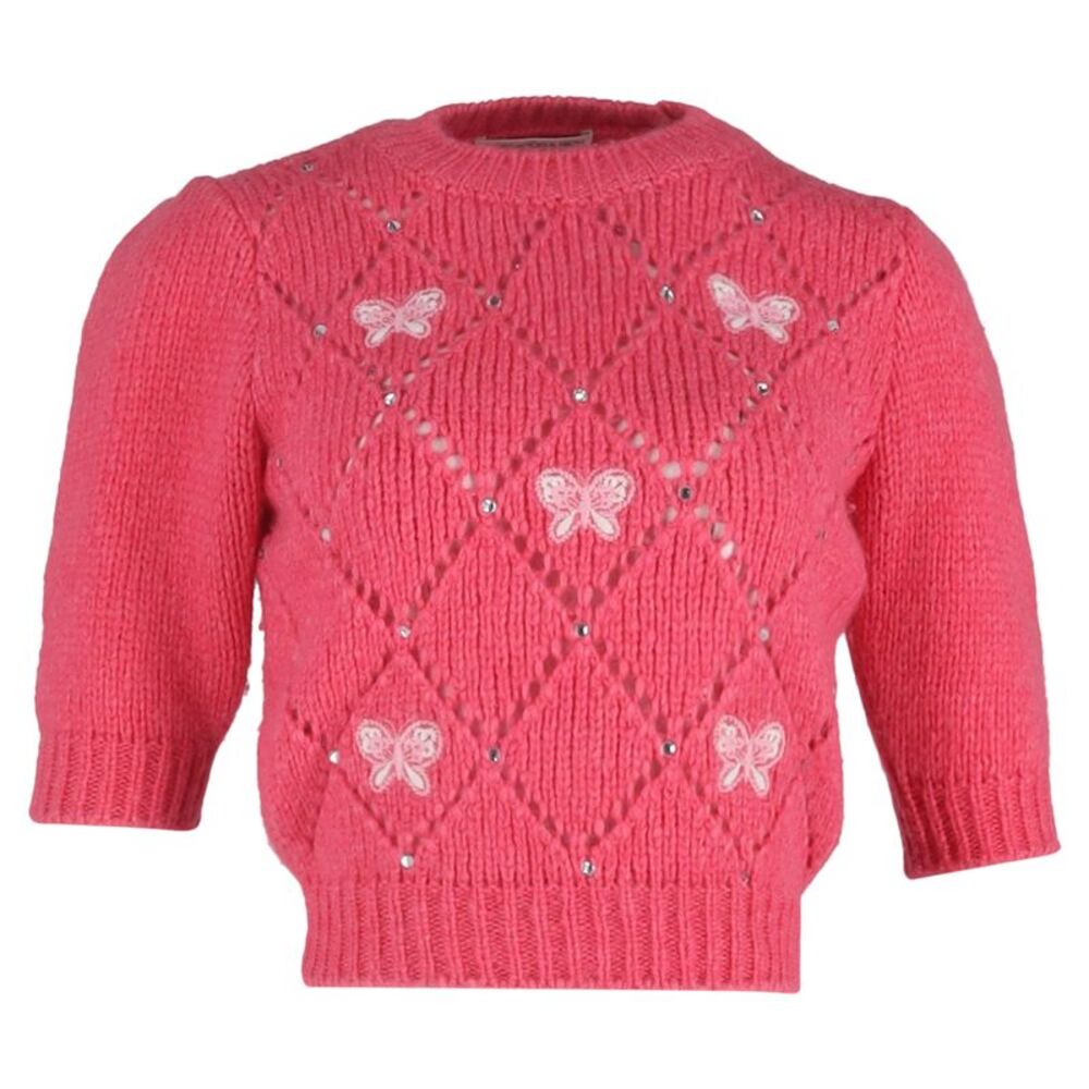 Alessandra Rich Embellished Sweater in Pink Wool